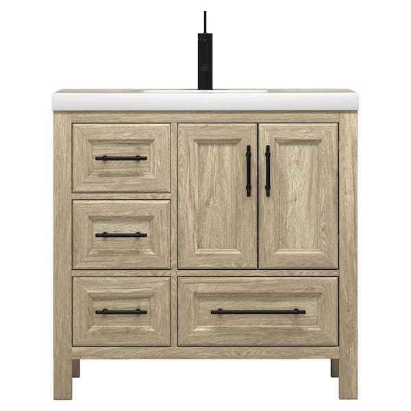 VIV 36 in. W x 20 in. D x 35 in. H Single Sink Freestanding Bath Vanity in Dark French Oak with White Acrylic Top