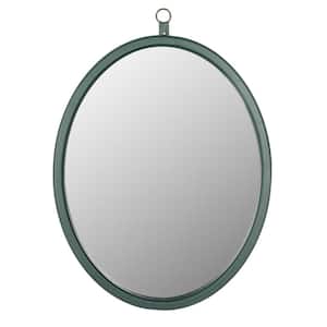23.6 in. W x 29.9 in. H Small Oval PU Covered MDF Framed Wall Bathroom Vanity Mirror in Green