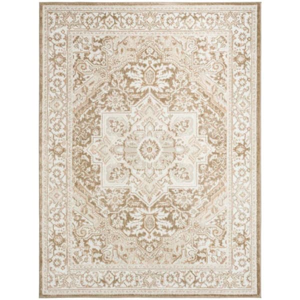 Dekor Taupe Ivory 4 ft. x 6 ft. Center medallion Traditional Area Rug