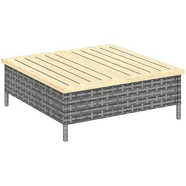Dracelo 27.6 in. Wood+Paper Round Outdoor Side Table, Gray+Gray RD1390 ...