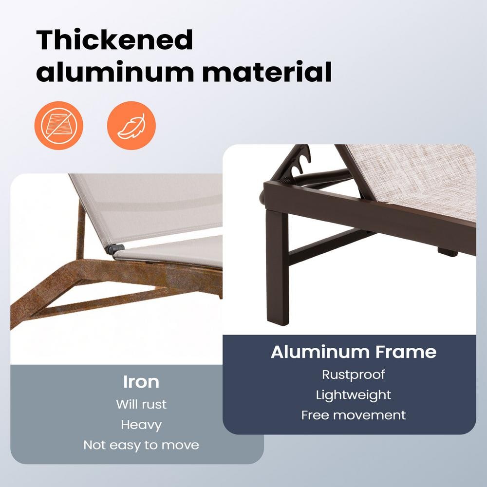 Beige Aluminum Adjustable Outdoor Chaise Lounge