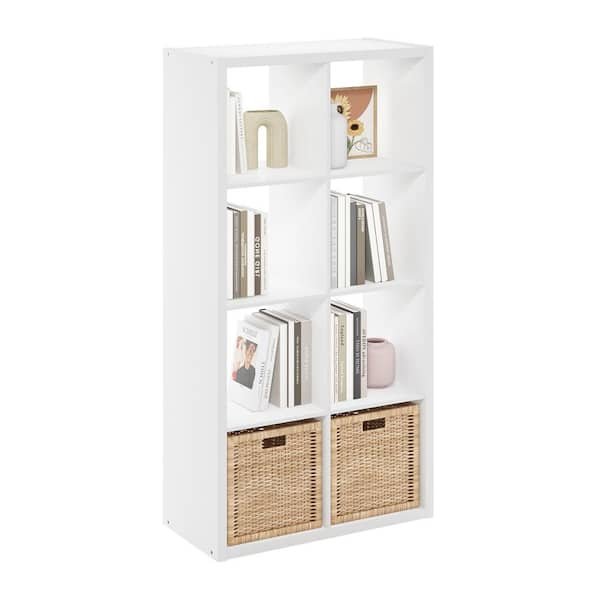 Furinno Cubicle 58 in. Tall White Wood 8-Shelf Open Back Bookcase