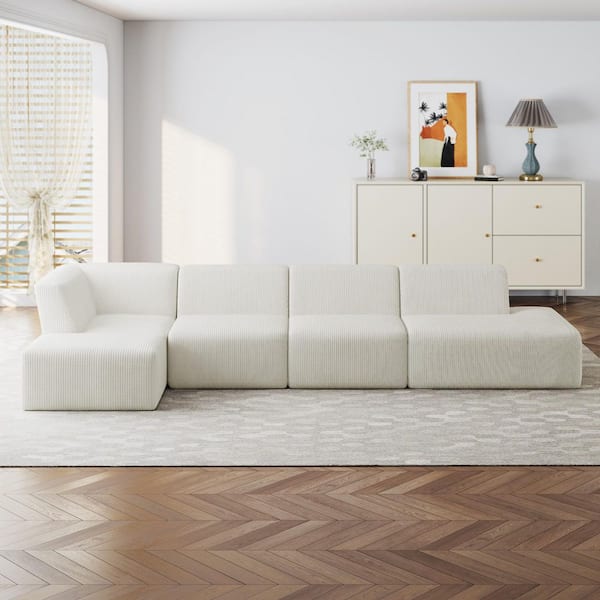 155.75 in. Square Arm 5-Piece Corduroy Modular Free Combination Sectional Sofa in Beige with Ottoman