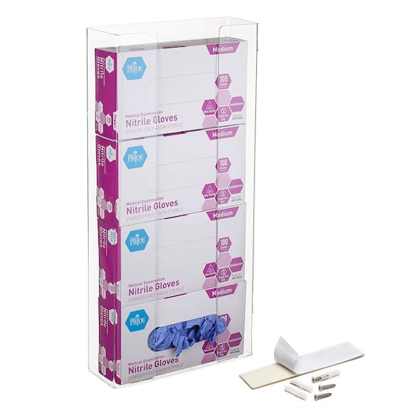 Quad Box Capacity Wall Mount Acrylic Glove Box Dispenser Disposable Gloves Holder, Clear