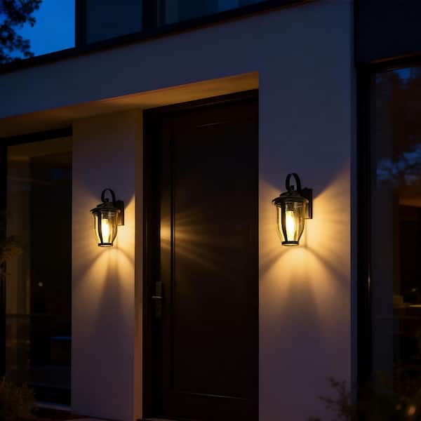 Edvivi 14 in. 1-Light Matte Black Dusk to Dawn Hardwired Outdoor