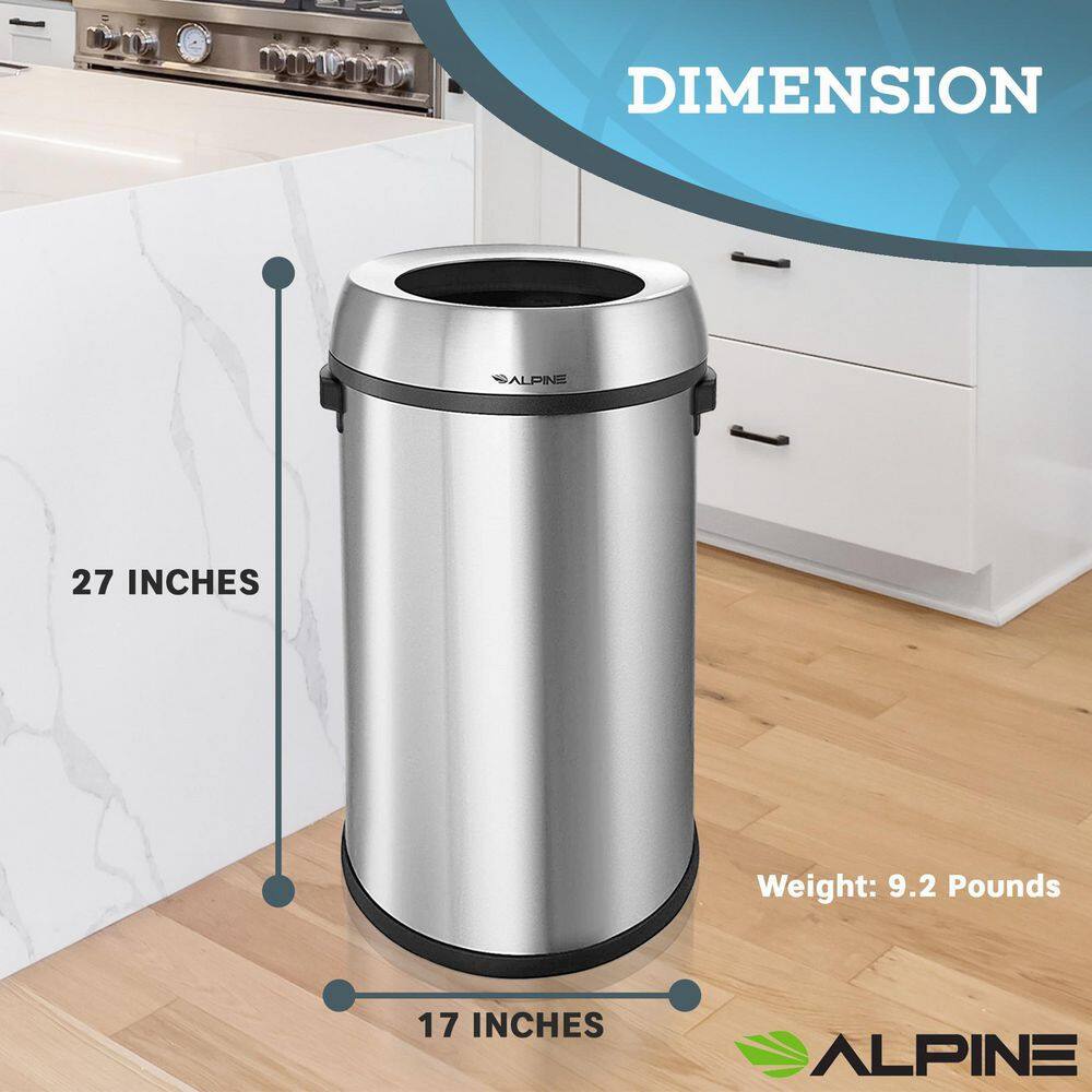 17-Gallon Stainless Steel Open Top Trash Can with Black Ring, 2-Pack