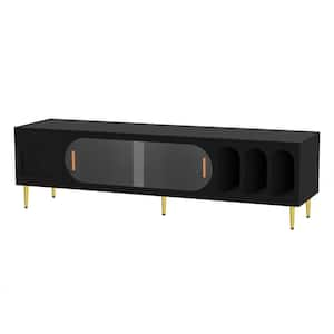 Modern TV Console, TV Stand Fits TV's up to 70 in. with 3 Shelves and 2 Cabinets, Brown