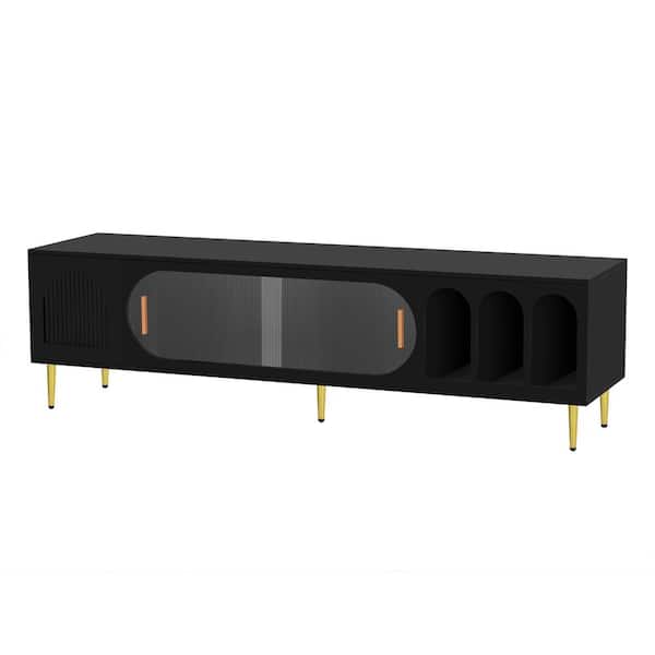 Polibi Modern TV Console, TV Stand Fits TV's up to 70 in. with 3 Shelves and 2 Cabinets, Brown