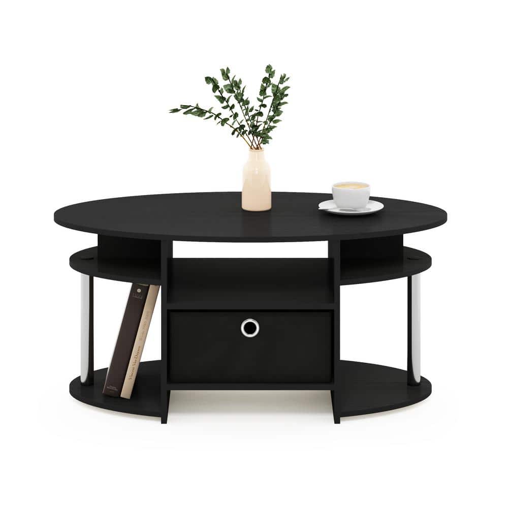 Americano Oval Coffee Table with Storage Bin & Stainless Steel Legs