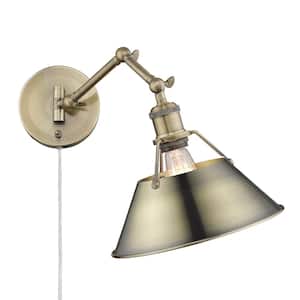 Orwell 10 in. 1-Light Aged Brass Plug-In or Hardwired Swing Arm with 120 in. Cord for Bedroom and Foyer