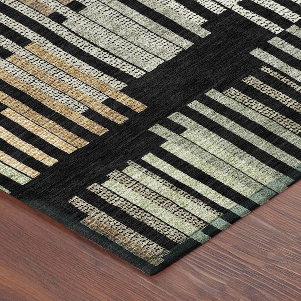 Chantille Machine Washable Indoor/Outdoor Abstract ACN2598 Black 2 ft. x 7 ft. Runner Rug