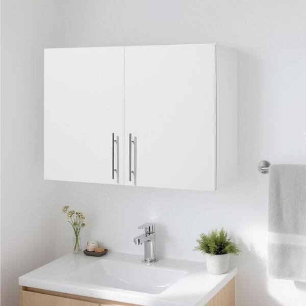Laundry Room Wall Cabinet, 2-Tier Wall Mounted Hanging Cabinet with 2 Doors, 16 x 32 x 24 in. (D x W x H), White