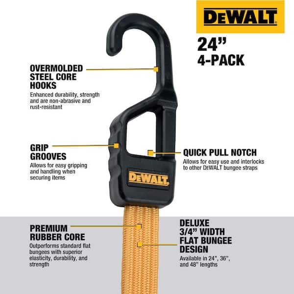 DEWALT 24 in. Flat Bungee Straps with Interlock Coated Metal Hooks