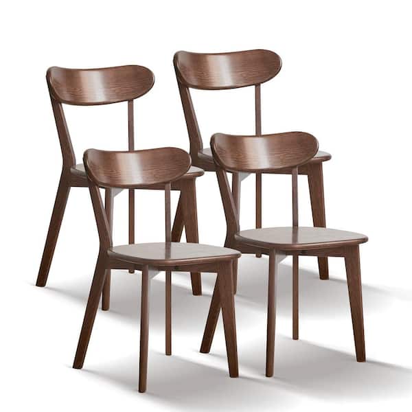Harper & Bright Designs Brown 100% Oak Wood Dining Chairs Set of 4 with Curved Backrest Design