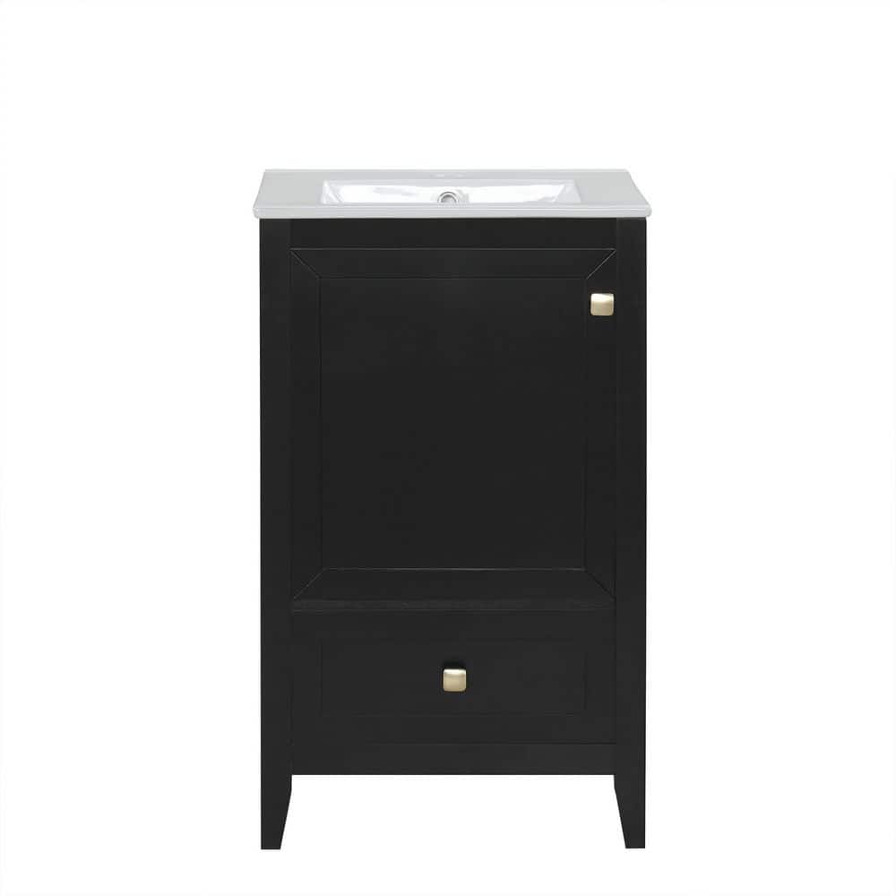 20 in. Black Wood Rectangle Vessel Sink Bathroom Vanity Combo with Soft Closing Door, Storage Rack and 1 Drawer price history on PriceWatchPro