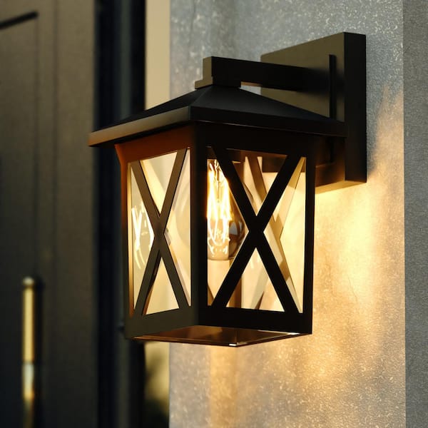 VAXCEL Rockford Black Aluminum 1-Light LED Compatible Transitional Outdoor Wall Lantern Clear Glass