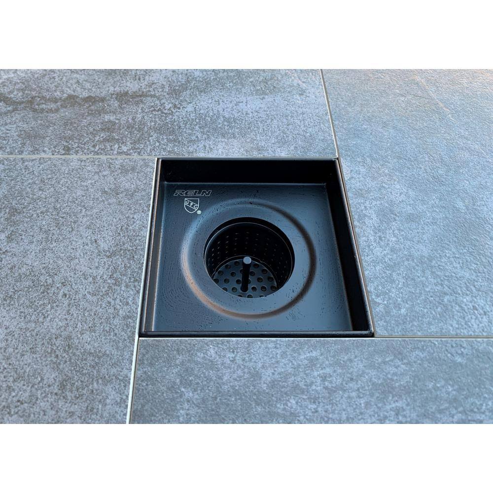6'' Square Brushed Gold and Matte Black Stainless Steel Shower Drain