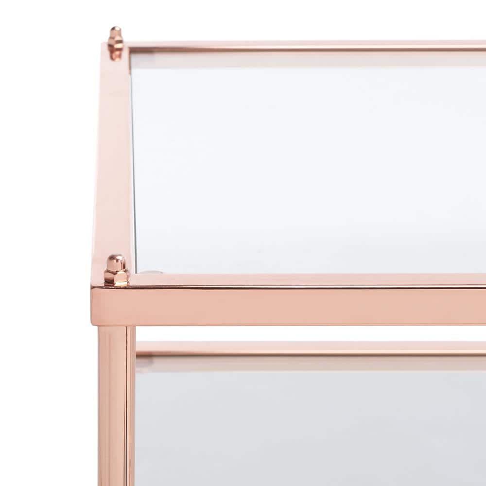 Elegant Rose Gold Mirrored Glass End Table with 3-Tier Design