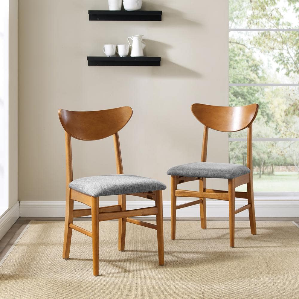 Set of 2 Acorn Wood Dining Chairs with Gray Upholstered Seat