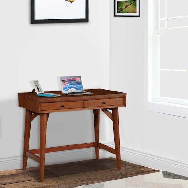 Nathan James Parker Modern Home Office Writing Computer or Laptop Desk with Open Storage Cubby and Small Drawer Walnut