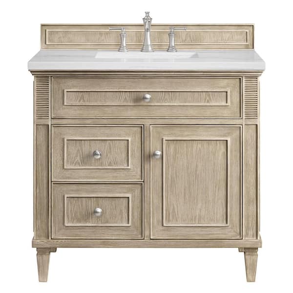 James Martin Vanities 36.0 in. W x 23.5 in. D x 34.06 in. H Single Sink Bath Vanity in Whitewashed Oak and Arctic Fall w/ Solid Surface Top