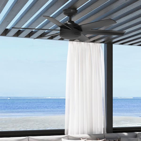 Hunter Jetty 52 in. Outdoor Matte Black Ceiling Fan with Wall Control For Patios or Bedrooms