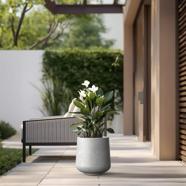 Sapcrete Lightweight 12in. x 13.5in. Stone Finish Extra Large Tall Round Concrete Plant Pot / Planter for Indoor & Outdoor