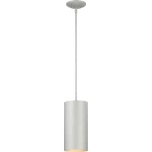 Mini 1-Light Silver Gray Aluminum Integrated LED Indoor/Outdoor Cylinder Downrod Pendant