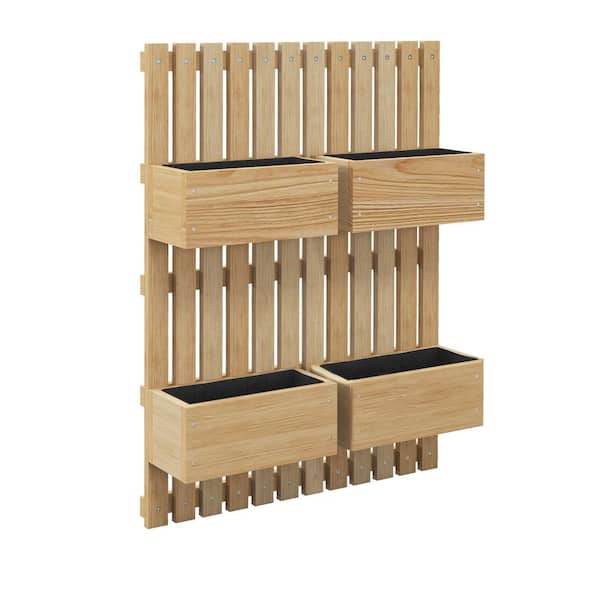 Sudzendf 4 Box Natural Wood Raised Garden Bed with Trellis for Vine Flowers and Climbing Plants, Adjustable Height Drainage Hole