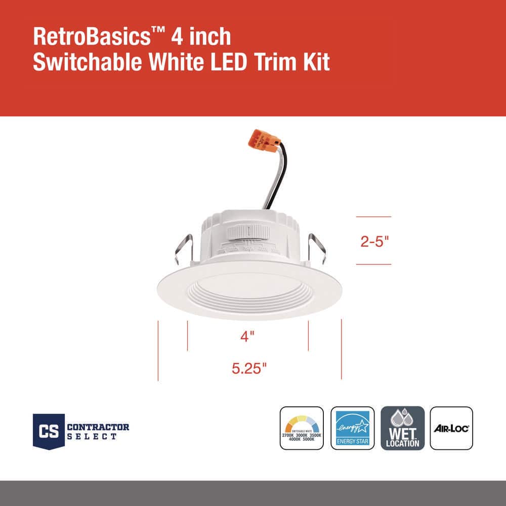 4'' White LED Retrofit Recessed Lighting Kit with Switchable Color Temperature
