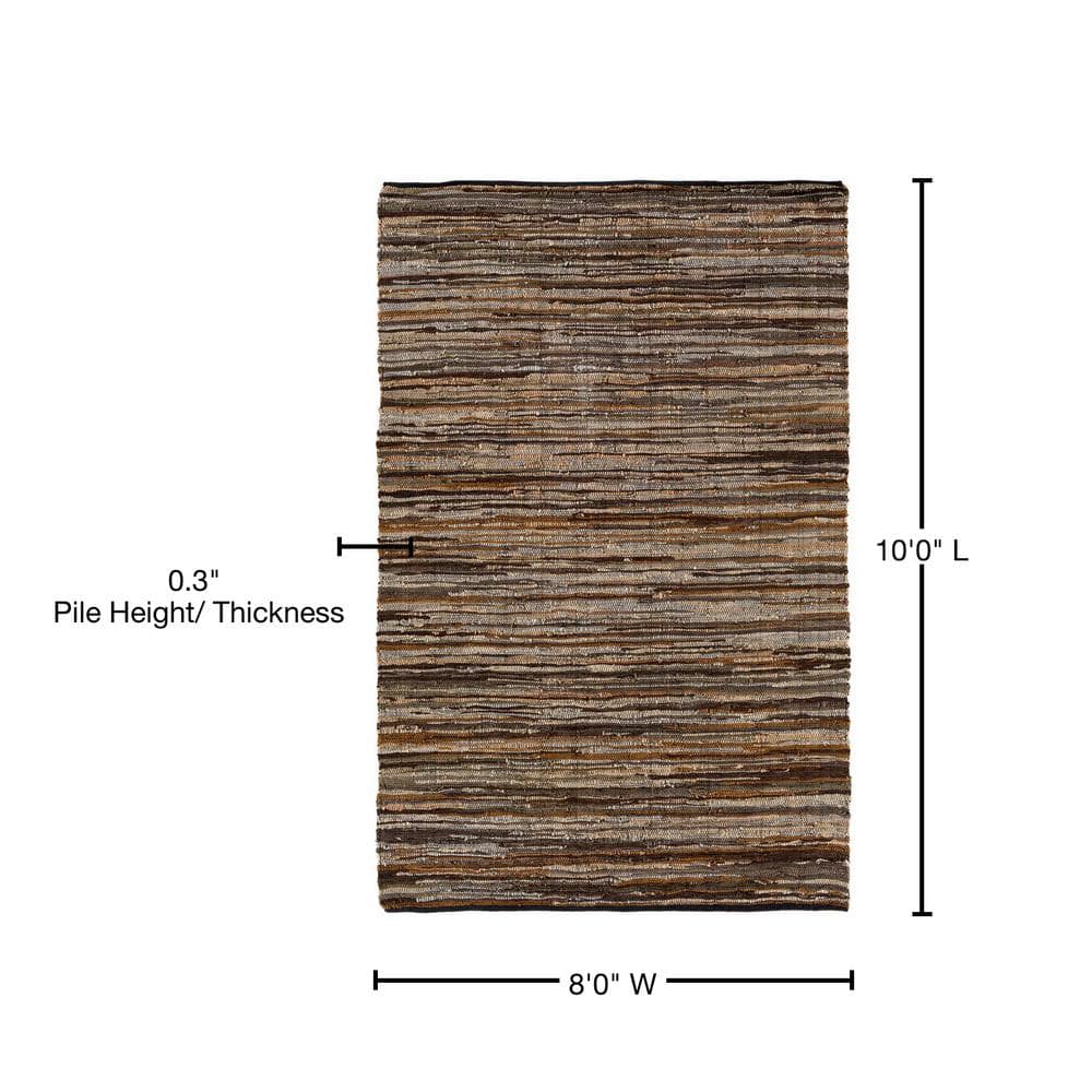 Rustic Dark Brown and Gray Leather Stripe 8' x 10' Area Rug