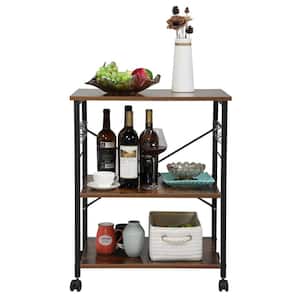29 in. H Hanging Plant Stand with Wheels Wood Storage Shelf 3-Tier, Rustic Brown