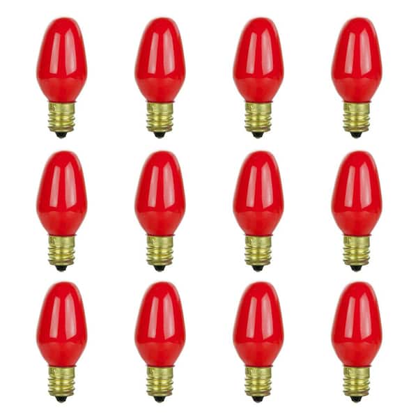 Sunlite 7-Watt C7 Candelabra Base Colored Incandescent Red Light Bulb (12-Pack)