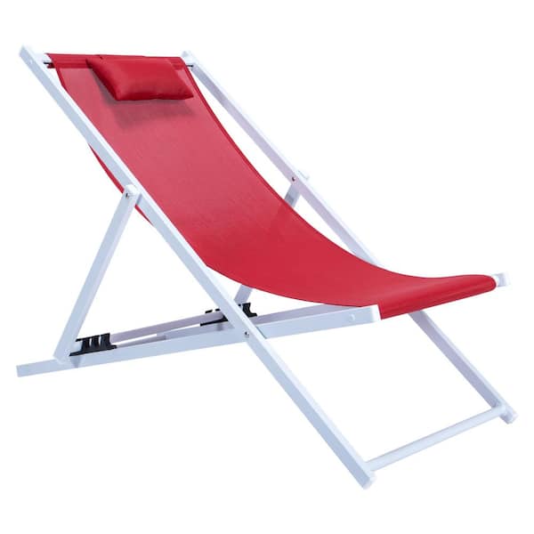 Leisuremod Sunset White Aluminum Outdoor Lounge Chair in Red