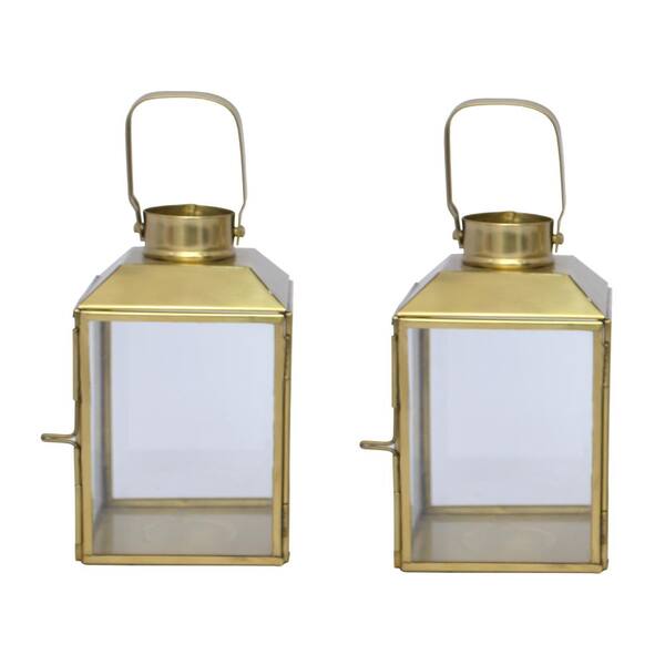 Unbranded 6 in. Gold Stainless Steel Square Lanterns (2-Pack)