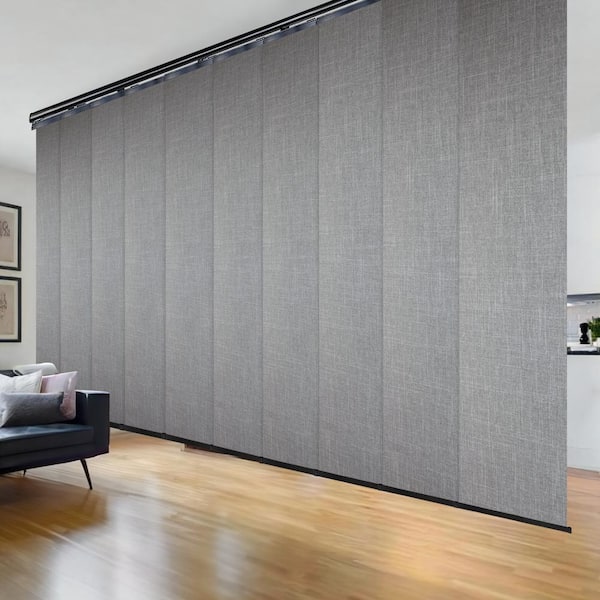EMOH Adelais 120 in. to 218 in. W x 94 in. L Adjustable 10-Panel Black Double Rail Panel Track with 23.5 in. Slates