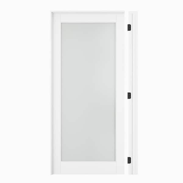 36 in. x 80 in. 1-Lite Frosted Glass Right Hand White Solid Core Glass Single Prehung Interior Door+ Quick Assemble Jamb