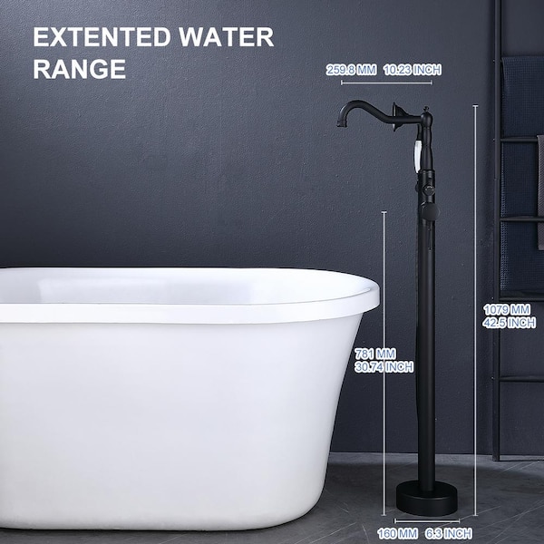 Singe-Handle Floor Mount Freestanding Tub Faucet with Hand Shower in Matte Black