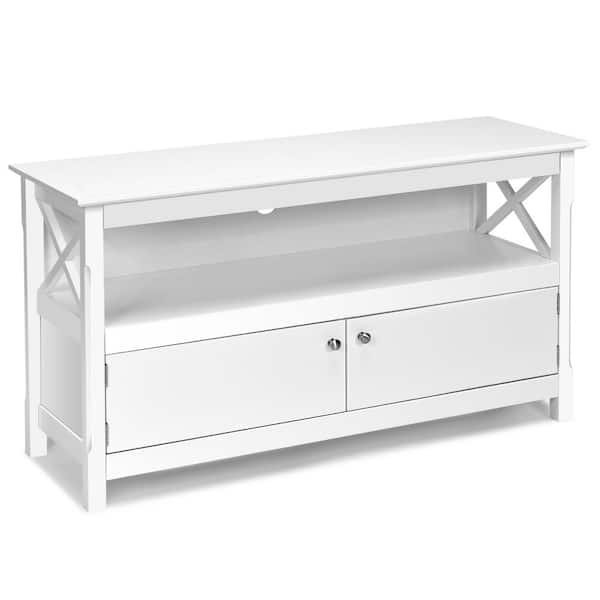 Costway 44 in. Free Standing TV Cabinet Wooden Console for 48 in. TV Media Entertainment White