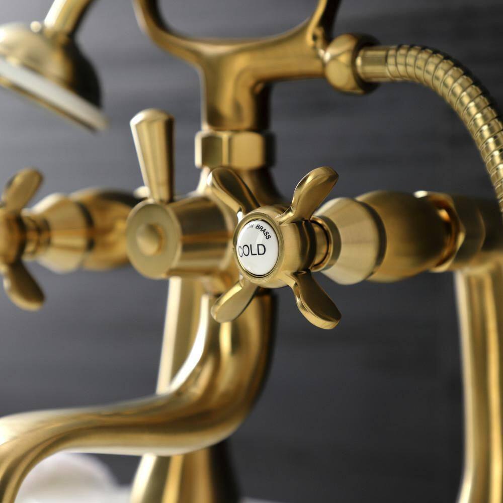Brushed Brass Deck Mount Clawfoot Tub Faucet with Hand Shower