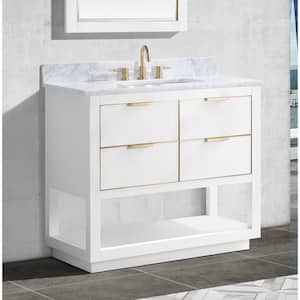 Allie 37 in. W x 22 in. D Bath Vanity in White with Gold Trim with Marble Vanity Top in Carrara White with White Basin