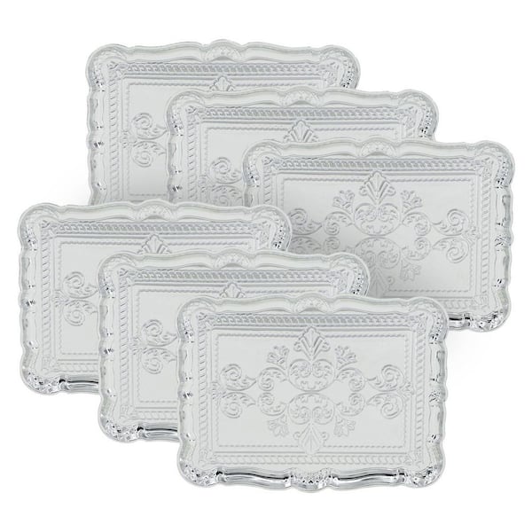 Premium 12 in. Silver Plastic Charger Plate (Set of 6) for Weddings Birthday Parties and Family Gathering Decorative