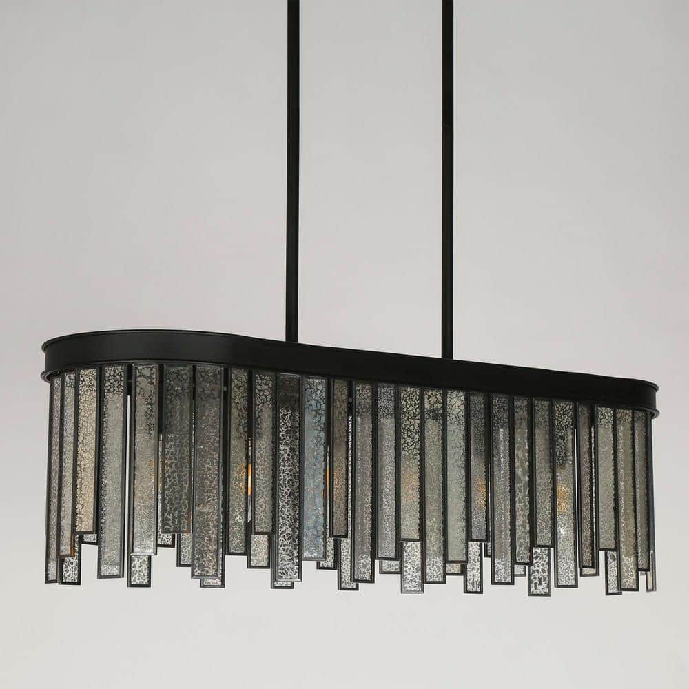 Matte Black and Mercury Glass 6-Light Linear Chandelier