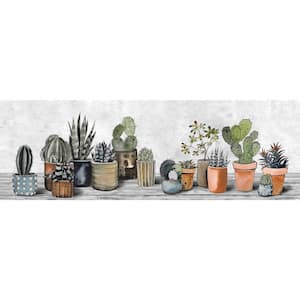 " Wooden Table Succulents" by Marmont Hill Unframed Canvas Nature Wall Art 20 in. x 60 in.