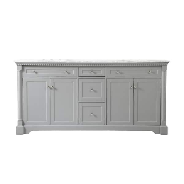 Unbranded Simply Living 72 in. W x 21.5 in. D x 35 in. H Bath Vanity in Grey with Carrara White Marble Top