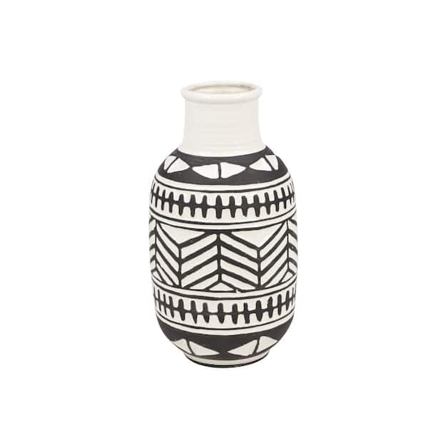 Litton Lane 16 in. White Handmade Ceramic Tribal Decorative Vase