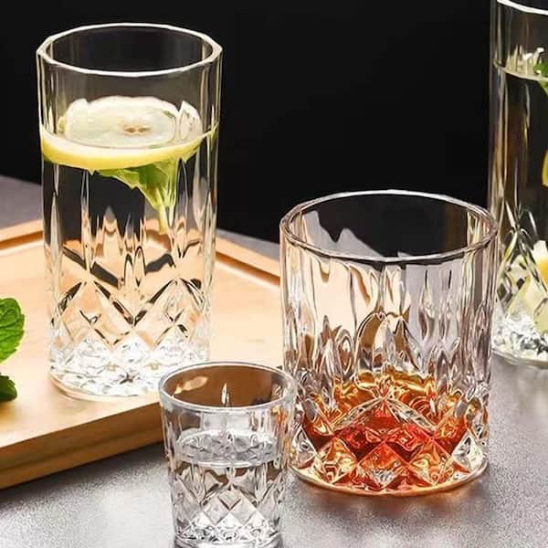 8-Piece Clear Crystal Glass Cups Set 4 PCS Crystal Old Fashioned 11 oz. Highballs and 4 PCS 11 oz. Whiskey Glasses