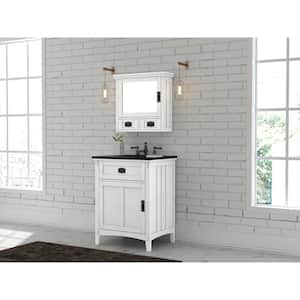 Artisan 26 in. W Vanity in White with Marble Vanity Top in Natural Black with White Sink
