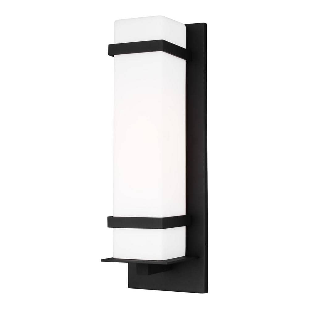 Alban 1-Light Black Outdoor Large Wall Lantern Sconce with Etched Opal Glass Shade price history on PriceWatchPro