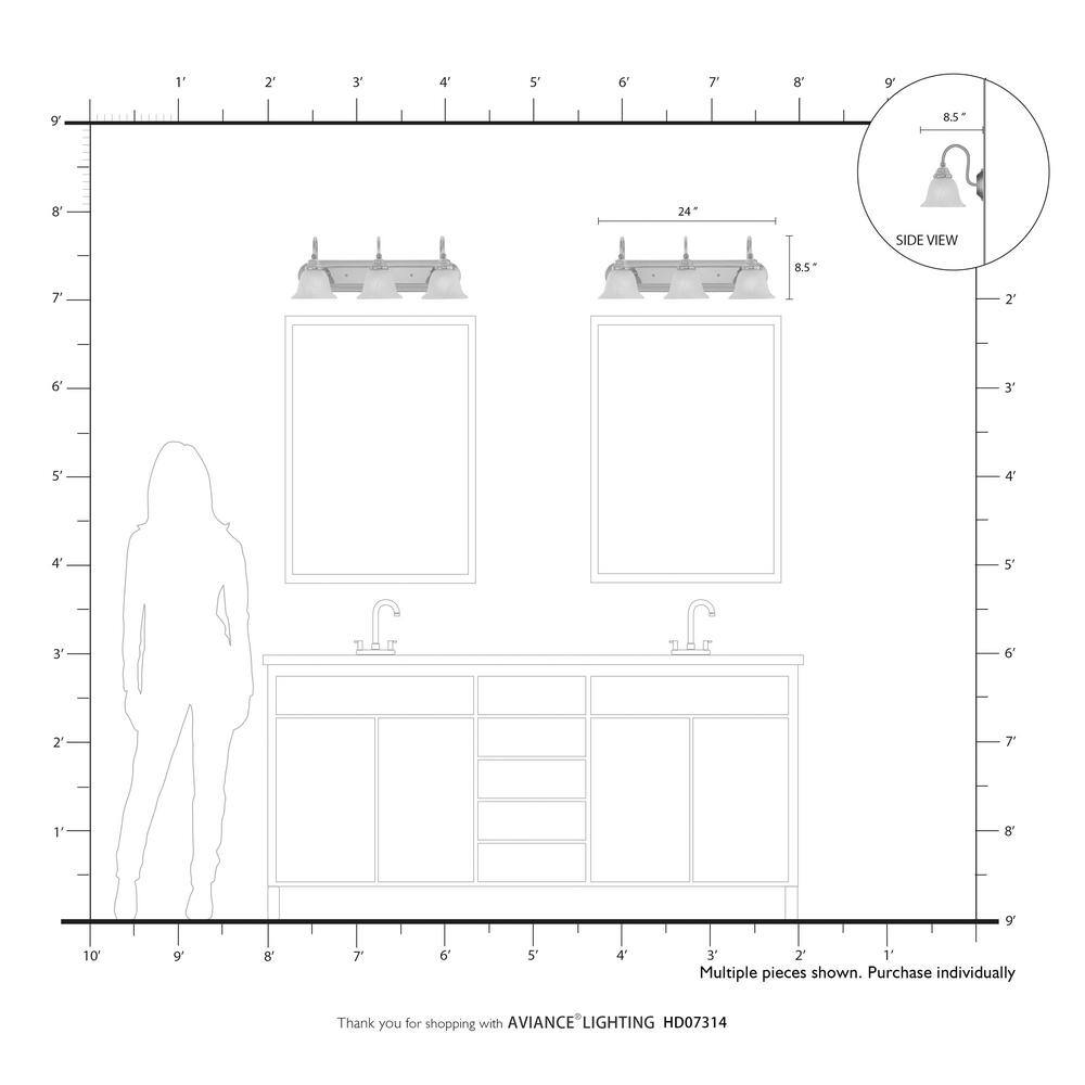 Brushed Nickel and Chrome 3-Light Vanity with Alabaster Glass